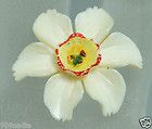 VINTAGE OX BONE FAUX IVORY CARVED BROOCH/PIN NARCISSUS FLOWER