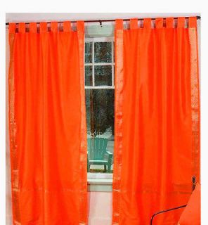 Orange Art Silk Tab Top Sari saree Curtain Drape Panel Custom Made