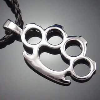 Brass Knuckle Duster Weapon Pewter Pendant with 20 Choker Necklace PP