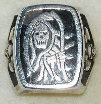 Biker Ring Grim Reaper with Sythe Smiling