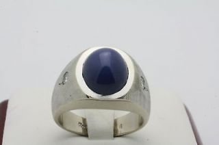 BRUSHED LINDE STAR SAPPHIRE RING WITH DIAMOND ACCENTS   10k Gold