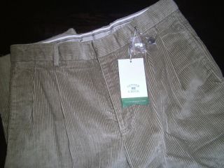 CUTTER & BUCK Mens Pleated Beige Corduroy Pants Cord Trousers NWT