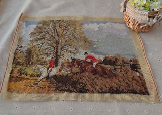 20 Completed Needlepoint Canvas Tapestry Fox Hunting Wall Hanging