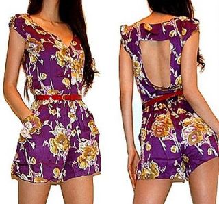 SEXY CASUAL RED FLORAL PRINTED CUT OUT BACK BUTTONS FRONT ROMPER