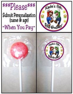 24 Super Mario Brothers Bros Birthday Party Lollipop Stickers