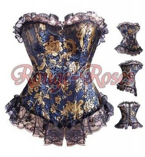 Sexy Blue Victorian Brocade Steel Busk S 6XL CORSET Womanly Appealing
