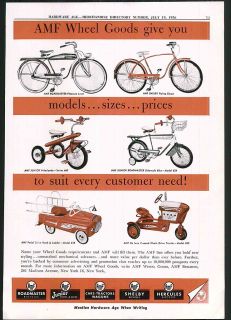 1956 ad AMF Pedal Cars Tractor Fire Truck Roadmaster Shelby Bicycles