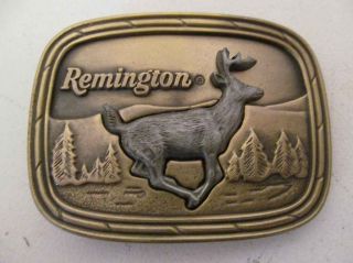 Remington Belt Buckle   Running White Tailed Deer