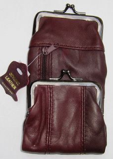 Burgundy Leather Cigarette Case. Snap & Zipper Pouch / Coin Purse