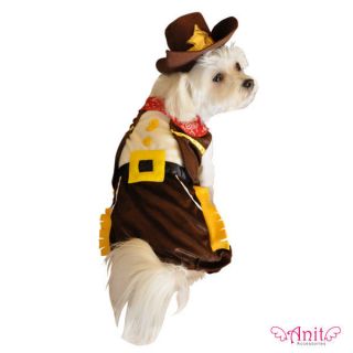 Western Sheriff Cowboy Brown Vest Halloween Dog Pet Costume with Hat