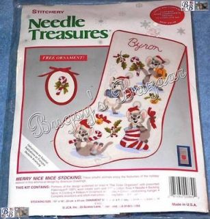 Needle Treasures MERRY NICE MICE Stocking Crewel Stitchery Christmas