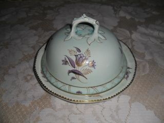 Adams Calyx Ware RARE Green and Purple Hand Painted Butter Dish Early