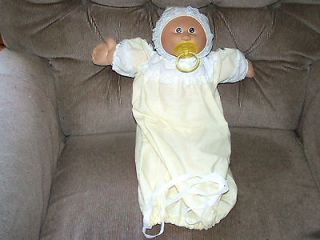 Vintage Cabbage Patch Kids 14 Baby Doll Yellow Hooded Gown Pacifier