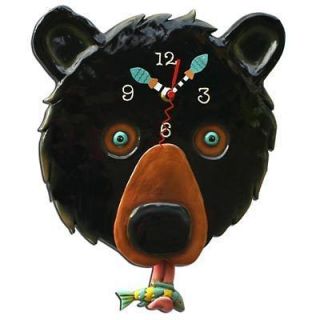 New Michelle Allen Designs Bear Kodiac Wall Clock Fish on Tounge Swing