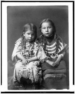 children,Piegan Indians,girls,buckskin dress,clothing,E Curtis,c1910