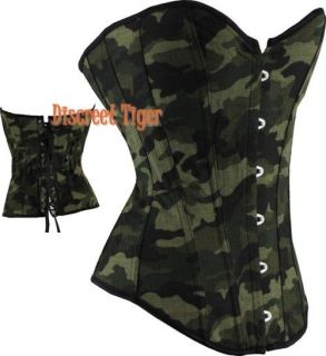 New Ladies Corset Top Army Military Green Camouflage Camo Cotton Blend
