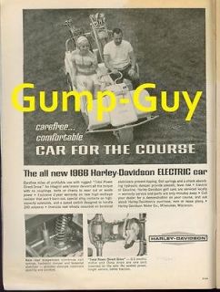 Vintage 1965 Black & White Print Ad for HARLEY DAVIDSO N Golf Car Cart