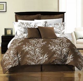 Brown White Tree Comforter with Sheet Set California / Cal King
