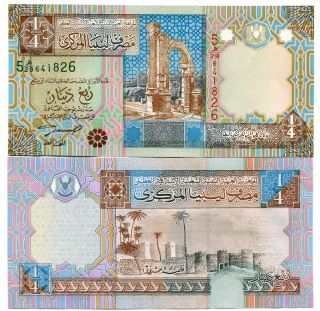 LIBYA GADHAFI ERA MONEY P62 1/4 Dinar   UNC   BARGAIN  Dinars   Bank