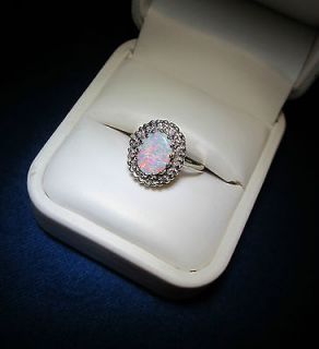 Colorful Estate Opal Diamond Accents Solid Gold Right Hand Ring