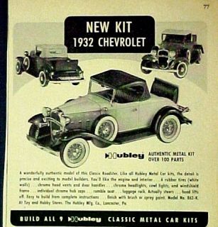 Metal 32 Chevrolet Roadster Metal Model Car Kit Kids Promo Trade Ad