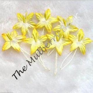 10 1 Yellow MULBERRY PAPER STAR FLOWERS, Lilies, Cards