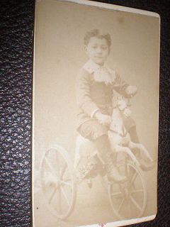 CDV old photograph boy on horse tricycle by Vidal of Paris c1880s