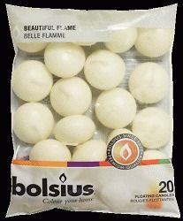 PREMIUM BOLSIUS FLOATING CANDLES   20 PACK 5HOUR BURN TIME WHITE OR