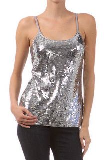 Sequin Front Top Cami Blouse Sequins Layering Tank Top Shirt Bright