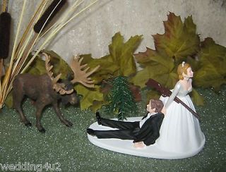 HUMOROUS WEDDING MOOSE HUNTER HUNTING CAKE TOPPER