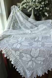 French old crochet bed cover lace handmade canopy textile warm white