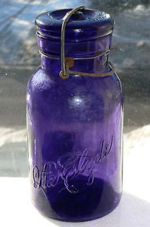 THE CLYDE deep purple quart size fruit canning jar 