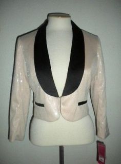 CANDIES SIZE MEDIUM PALE PINK SEQUIN OVERLAY CROPPED TUXEDO JACKET