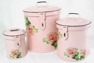 Pink Roses Canister Set, Kitchen Storage Canisters, Laundry Containers