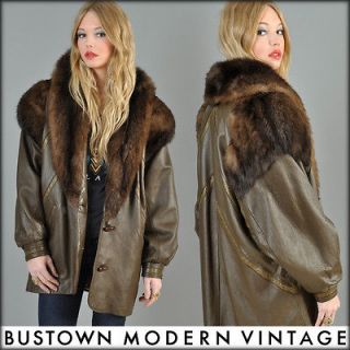 vtg 80s OPOSSUM FUR leather sable fox mink fisher AVANT GARDE biker