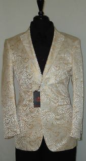 Mens Leonardi Ivory Cream Gold Flourish Entertainer Blazer Dinner