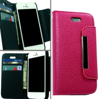 Wallet Pouch Leather Pink For Apple iPhone 5 5G 6th Gen Purse+Grip