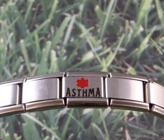 Asthma Medical ID Alert Italian Charm With Red Star for Bracelets