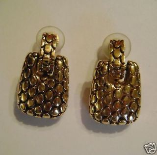 Classic Textured Goldtone St. John Clip Earrings   Signed   Excellent