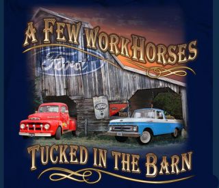 Ford Trucks Few WORK Horses In The Barn NAVY Adult T shirt