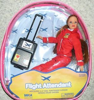 Flight Attendant Doll RED Uniform Redhead 11 w Backpack