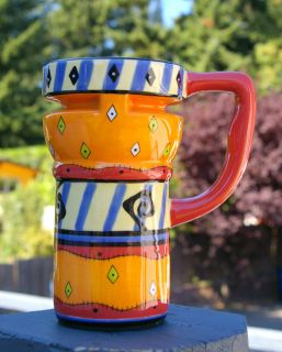 Bella Casa Ganz Ceramic Travel Mug Cup Bright Colors Orange Blue Black