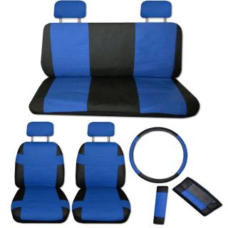 FAUX PU LEATHER Truck CAR SEAT COVERS 11 PC Set Superior Blue Black