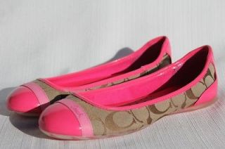 COACH Womens Cecile Khaki/Pink Signature Fabric Flats Shoes A2870 US