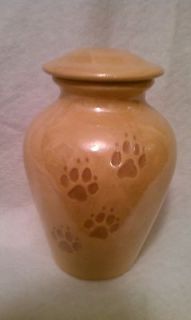 PAW PRINT Medium URN/Cremation/ashes/ Carmel pearl color MADE IN USA
