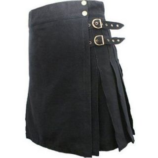 New Ladies Black Cotton Utility Kilt Skirt Sizes 8 26