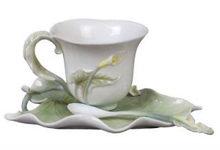 NEW Calla Lily Porcelain Decorative 3 PC Serving Set Cup Saucer Spoon