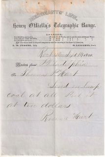 1850 Telegram   Rochester to Philadelphia   Henry OReilly Coal
