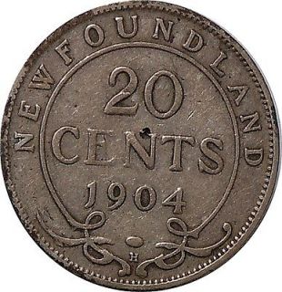 1904 ERV11 Newfoundland 20 Cent Coin 92.5 % Silver