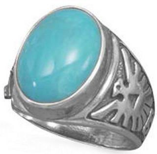 STERLING SILVER TURQUOISE WITH THUNDERBIRD DESIGN MENS RING SZ 12